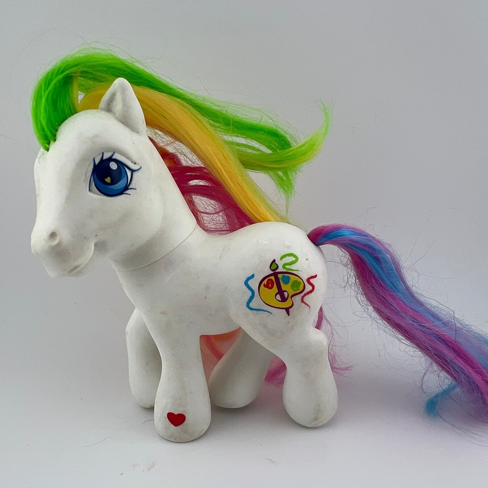 My Little Pony G3 Finger Paints 2002 Hasbro White Rainbow Hair Art Pony